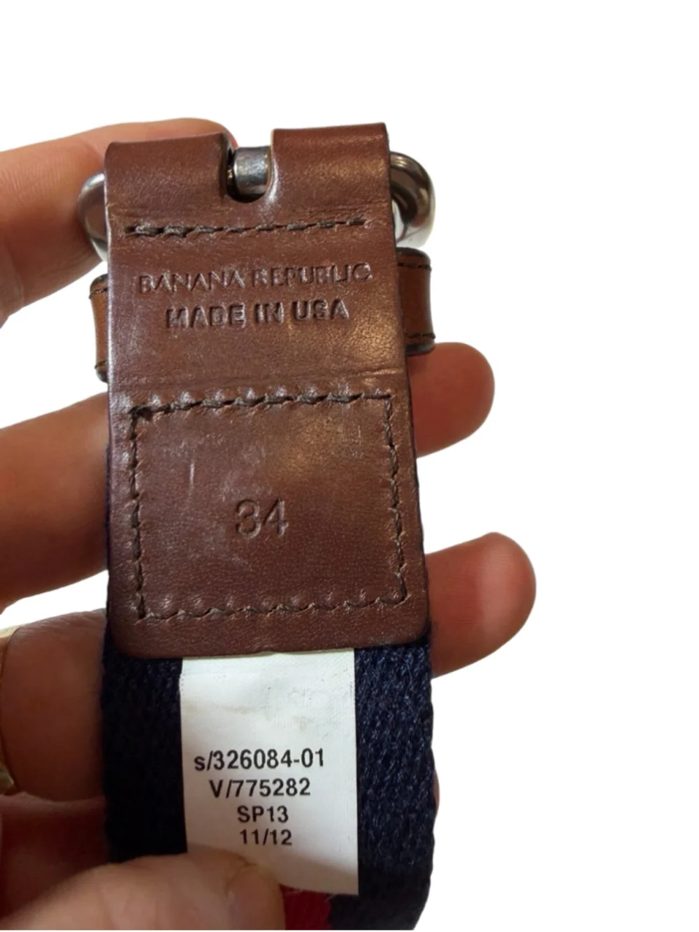 Banana Republic Made in USA Striped Canvas Leather Belt 34 Preppy